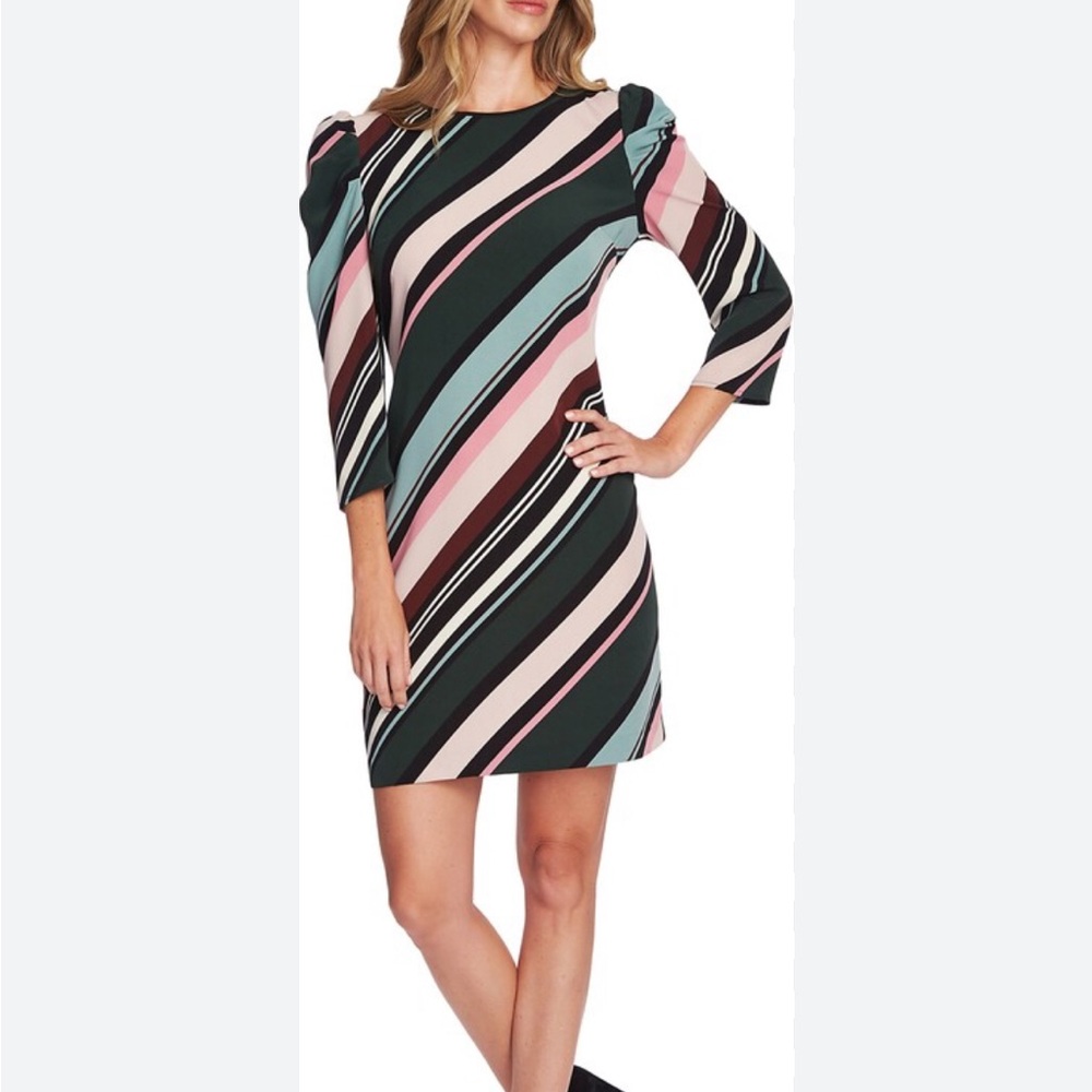 EUC Vince Camuto Puff Shoulder Windsor Stripe Dress